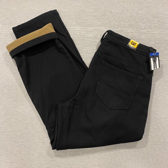 CAT Caterpillar Work Pants Mens 36 x 30 Black Canvas Fleece Lined Insulated - Picture 1 of 14